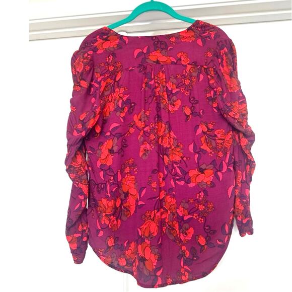 Anthropologie MaEve Purple with Pink/Corral Floral Pattern Button Down Blouse - Picture 5 of 5